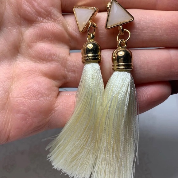 Bohemian Long Tassel Triangle Stud Earrings - Picture 12 of 13
